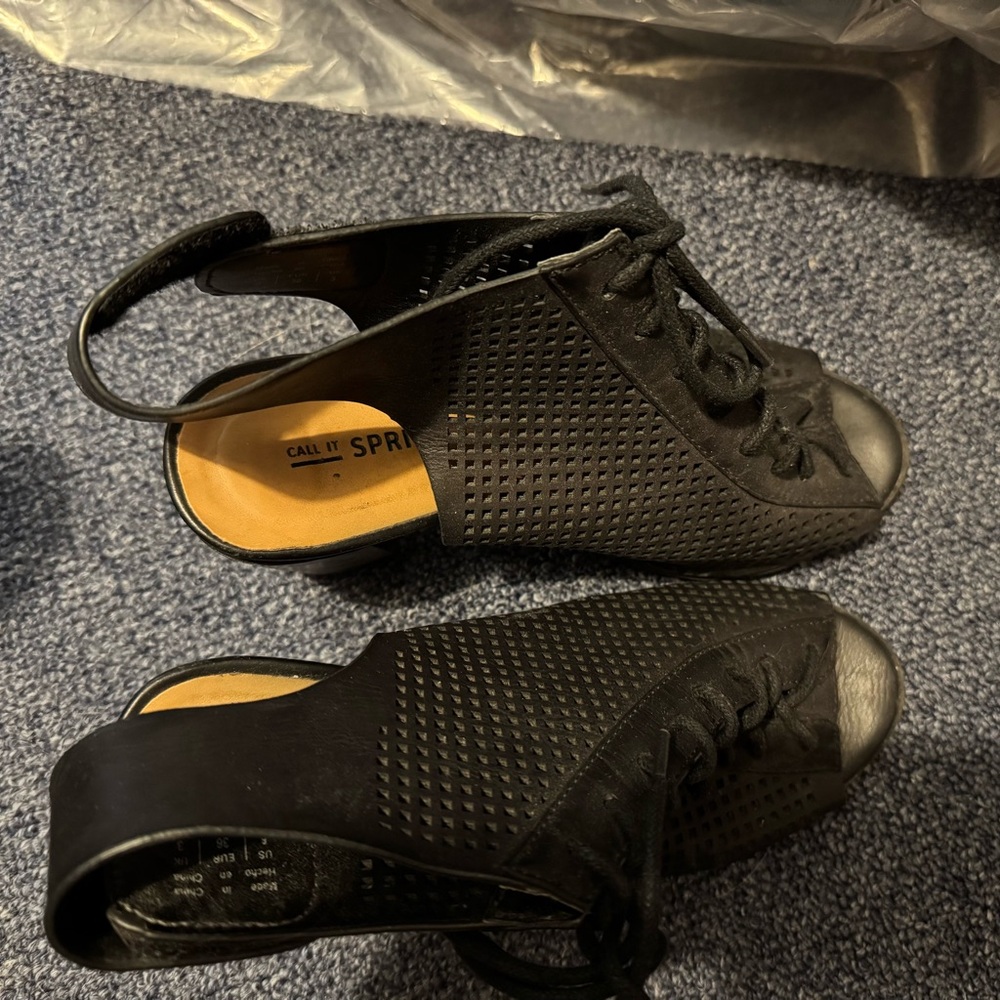 Call It Spring Black Lace-Up Heels - Picture 3 of 4